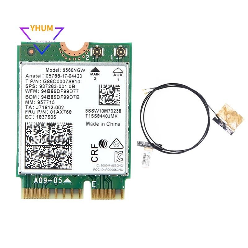 9560ngw การ์ด WiFi + เสาอากาศ 1730Mbps ไร้สาย AC 9560 Dual Band 2.4G+5G BT 5.0 802.11Ac M.2 CNVI 956