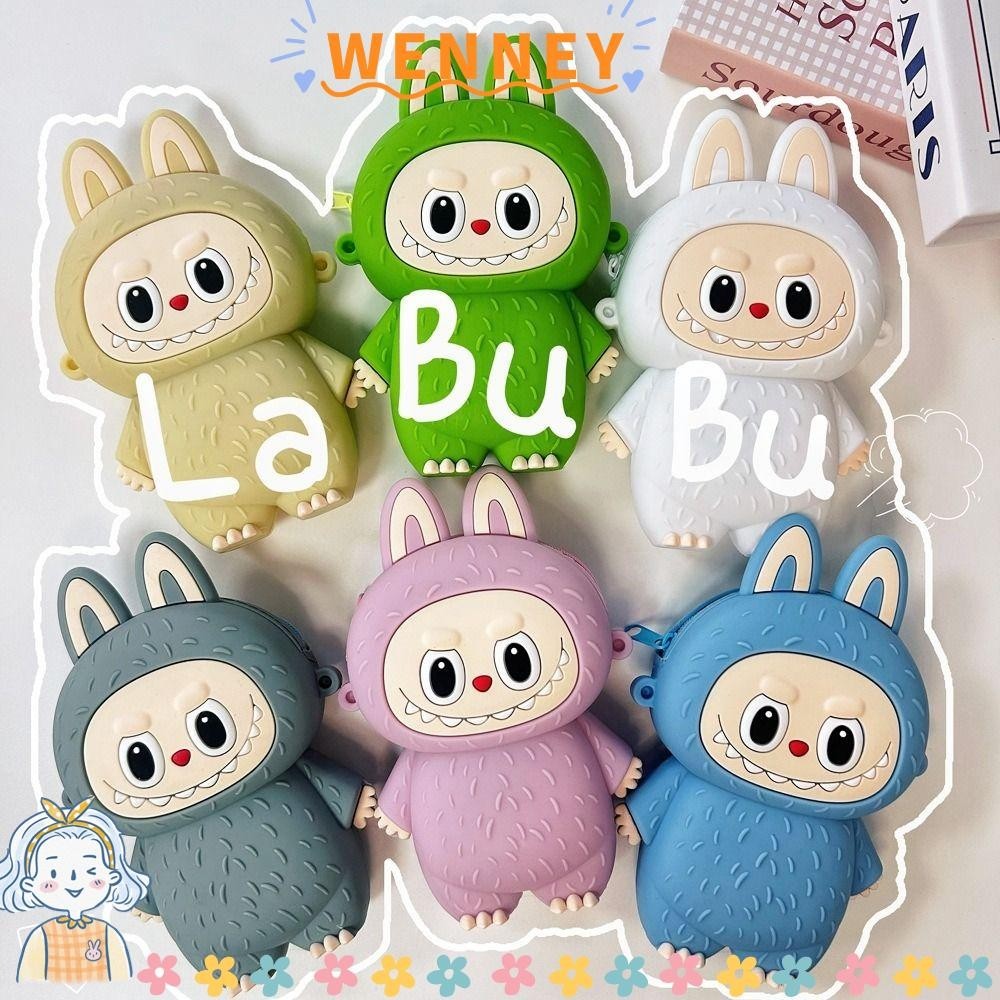 Wenney Labubu Messenger Bag,ซิลิโคนกันน้ํากระเป๋าซิป,การ์ตูนน่ารักกระเป๋าสะพายข้างเด็ก