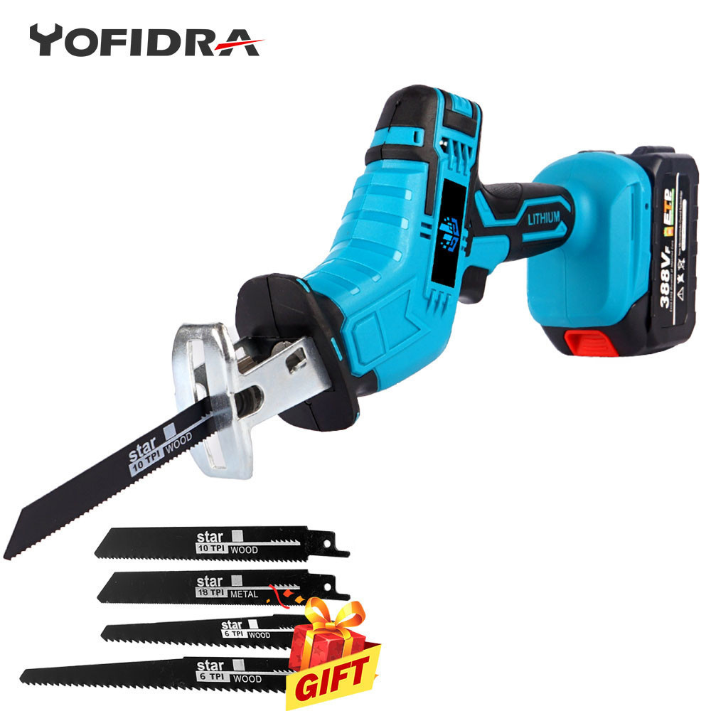 MAKITA เลื่อยลูกสูบไฟฟ้าพร้อมใบเลื่อย4ใบ.เลื่อยยนต์ไร้สายแบบมือถือสําหรับแบตเตอรี่ ดู 18โวลต์ เครื่องมือไฟฟ้าตัดพีวีซีไม้โลหะ