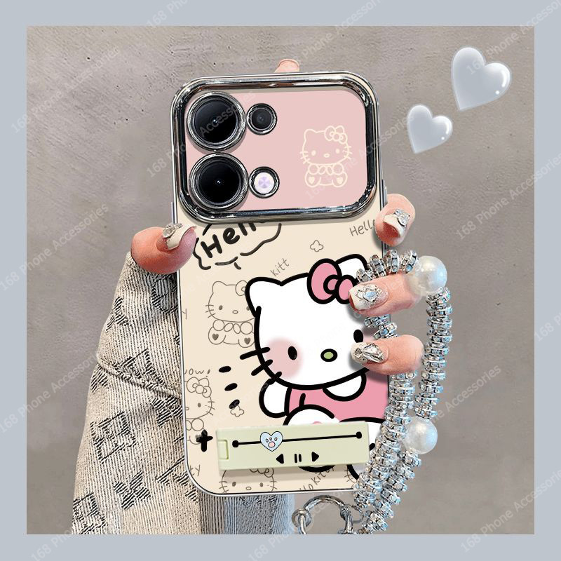 เคส OPPO Reno 13 5G เคส OPPO Reno 13 Pro 5G น่ารักการ์ตูนคิตตี้แมวกันกระแทกเคสโทรศัพท์ขาตั้งสายรัดเชือกเส้นเล็กสร้อยข้อมือซิลิโคนซิลิโคนนุ่มชุบสําหรับนักเรียนหญิง