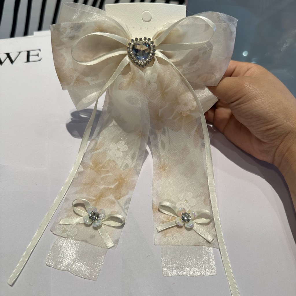 กิ๊บติดผมด้านหลังหัวโบว์ลายดอกไม้ริบบิ้นยาวสไตล์โมริแบบใหม่ฤดูร้อนระดับไฮเอนด์