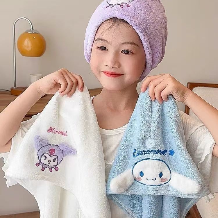 เด็ก Kuromi ผมแห้งหมวกหญิงหมวกอาบน้ําดูดซับน้ํา Quick-Drying หมวกเด็กทารกผมแห้ง Headscarf หัวผ้าเช็ดตัว