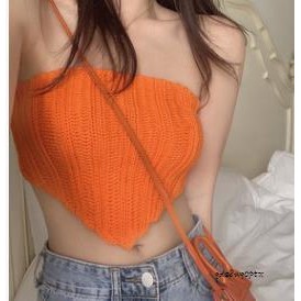 RT6y-Women´s Knit Bandeau Crop Tops  Strapless Sleeveless Solid Color Hanky Hem Tube Tops