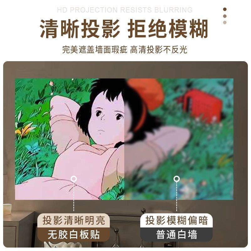 หน้าจอฉายภาพวอลล์เปเปอร์ติดด้วยตนเองในครัวเรือนโปรเจคเตอร์ผ้าฉายสติ๊กเกอร์ติดผนังไวท์บอร์ดติดผนังฉายสติกเกอร์ไฟฟ้าสถิตโดยเฉพาะ