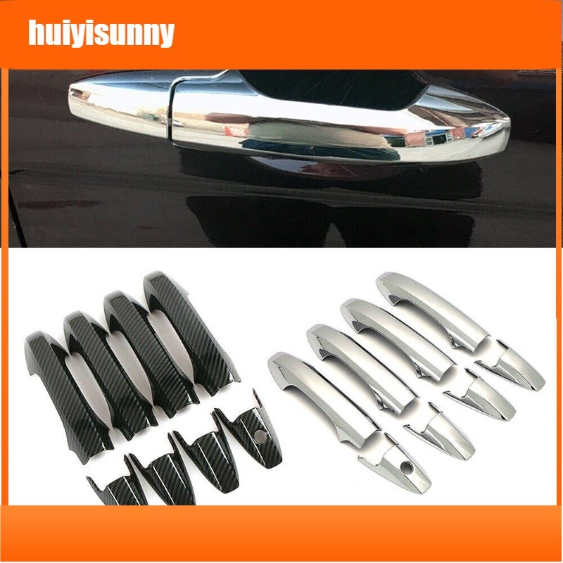 Hys 8 ชิ้นคาร์บอนไฟเบอร์ Chrome ภายนอกรถประตู Bezel ฝาครอบ Trim Protector ABS สติกเกอร์อุปกรณ์จัดแต่