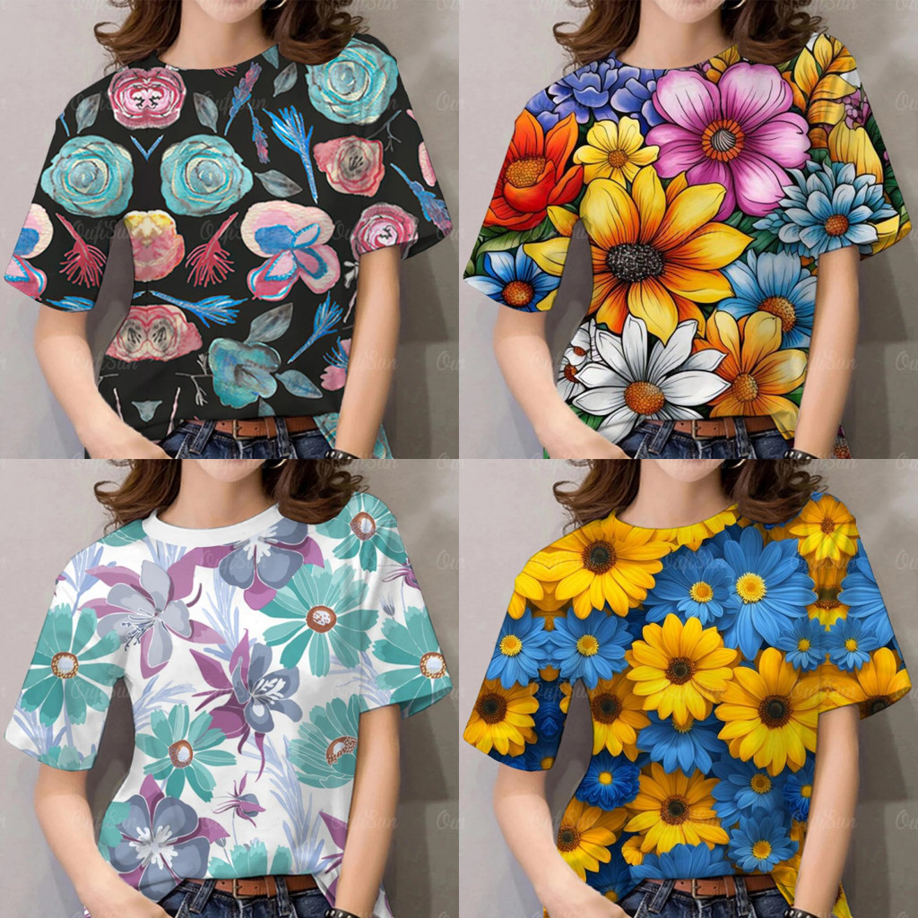 2025 Songkran Shirt Hawaiian Floral T-Shirt, Songkran Festival, Women's Short Sleeve T-Shirt