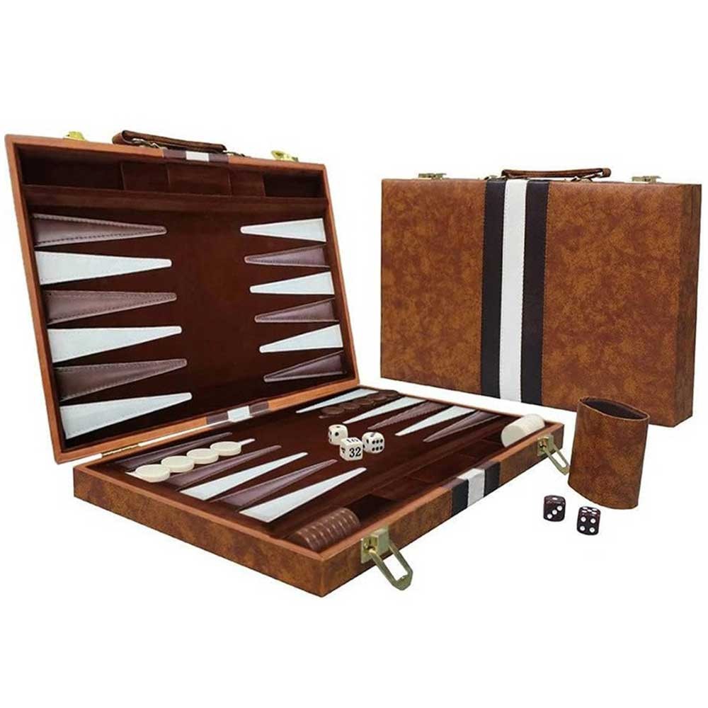 PVC Leather Backgammon Board Game Set, Portable Classic Strategy Game for Adults & Family Fun