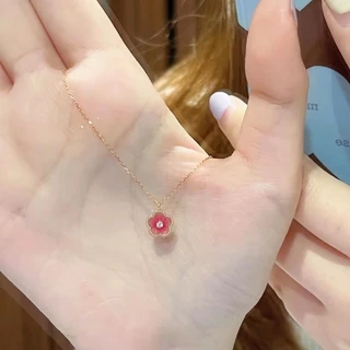 สร้อยคอดอกพีช เครื่องประดับดอกไม้สีชมพู สร้อยคอกระดูกไหปลาร้า สไตล์เกาหลีNecklaces