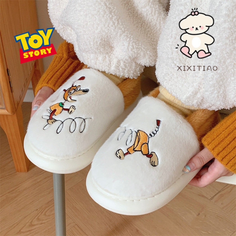 Xitiao หญิงฤดูใบไม้ร่วงฤดูหนาวสบาย Warm Soft Sole รวมทุกอย่างส้นรองเท้าแตะผ้าฝ้ายToy Storyฤดูใบไม้ผลิสุนัขการ์ตูนFurryรองเท้า