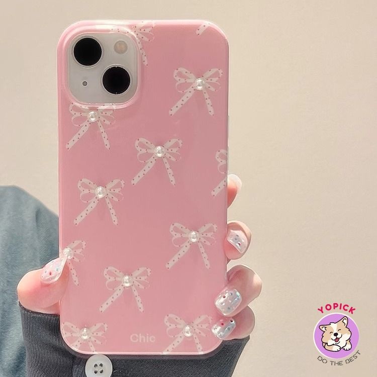 โบว์สีชมพูเคสโทรศัพท์สําหรับ IPhone 11 12 13 15 16Pro Max 14Plus XR XS Max 7 8 Plus SE2020 การ์ตูนฝาครอบโทรศัพท์สําหรับ IPhone 15ProMax เพื่อนสาว ZBD