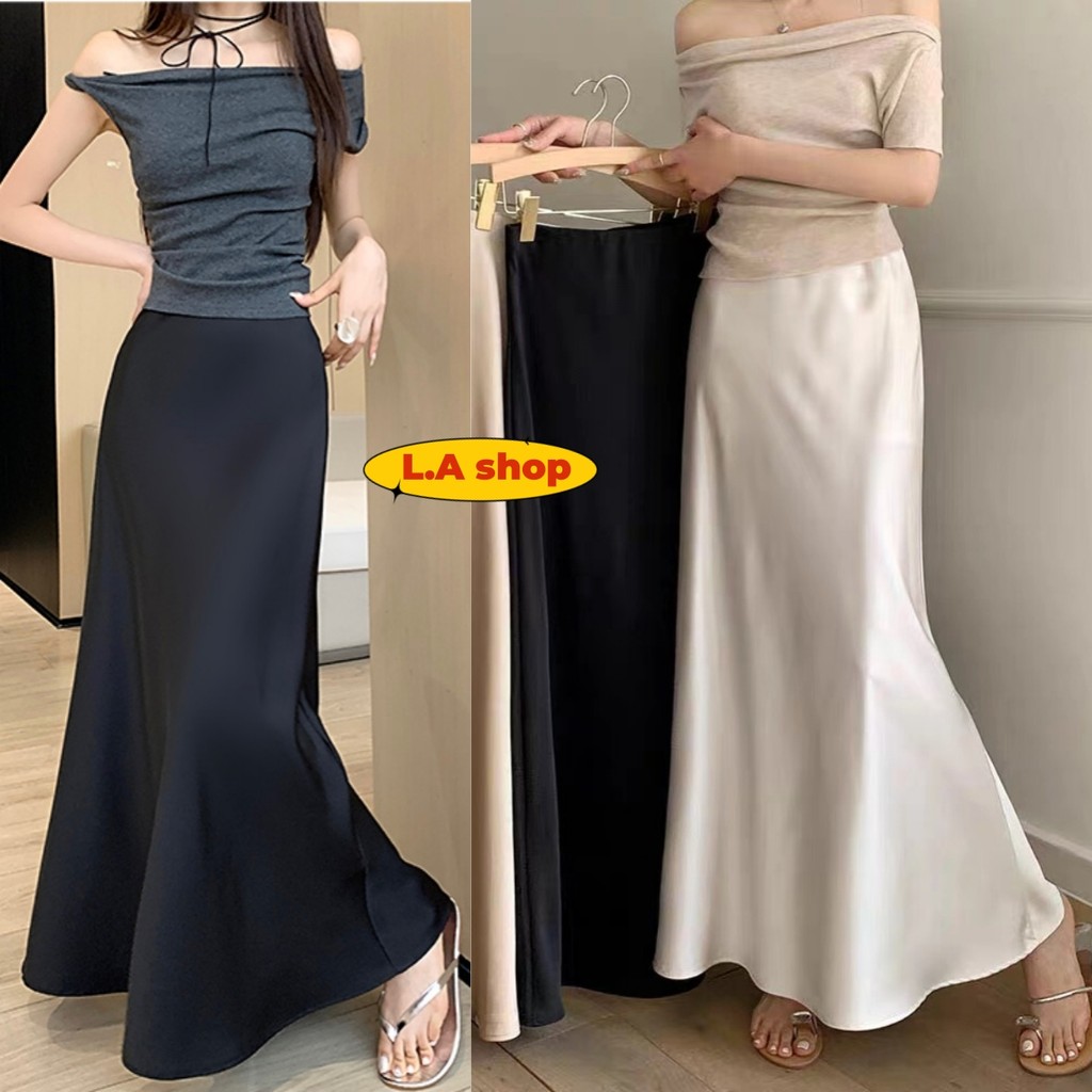 L.A Shop★สไตล์ใหม่★กระโปรงขายาว สีพื้น เรียบหรูดูแพง ยืดกำลังดี ใส่สบาย "3117"