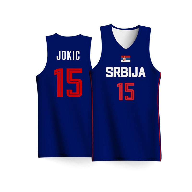 SRBIJA เสื้อกีฬาบาสเก็ตบอล Top jersey เย็บเย็บปักถักร้อยคุณภาพสูงกีฬากลางแจ้ง NO 15 Nikola Jokic เสื