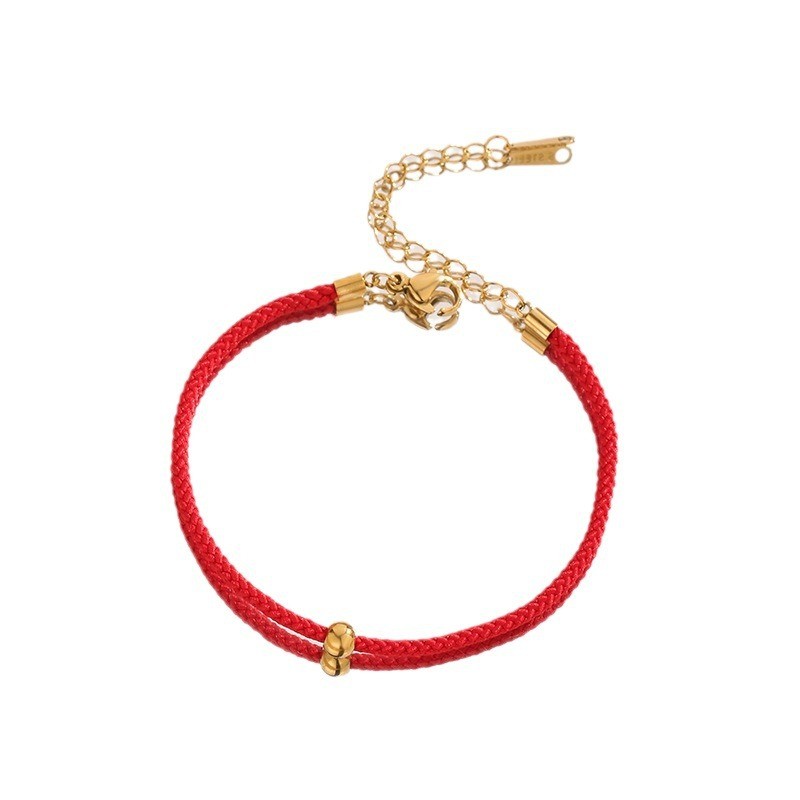 Ht One Golden Bean สร้อยข้อมือเหล็กไทเทเนียมผู้ชายผู้หญิง Influencer สแตนเลสสีแดง String Transfer ลูกปัด Benming ปีสร้อยข้อมือ - รูปที่ 4