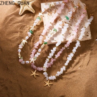 Handmade หินธรรมชาติกรวดสร้อยคอที่มีสีสันปลาดาวลูกปัดสร้อยคอ Beach Choker สําหรับผู้หญิงแฟชั่นเครื่องประดับ Boho วันหยุดของขวัญ