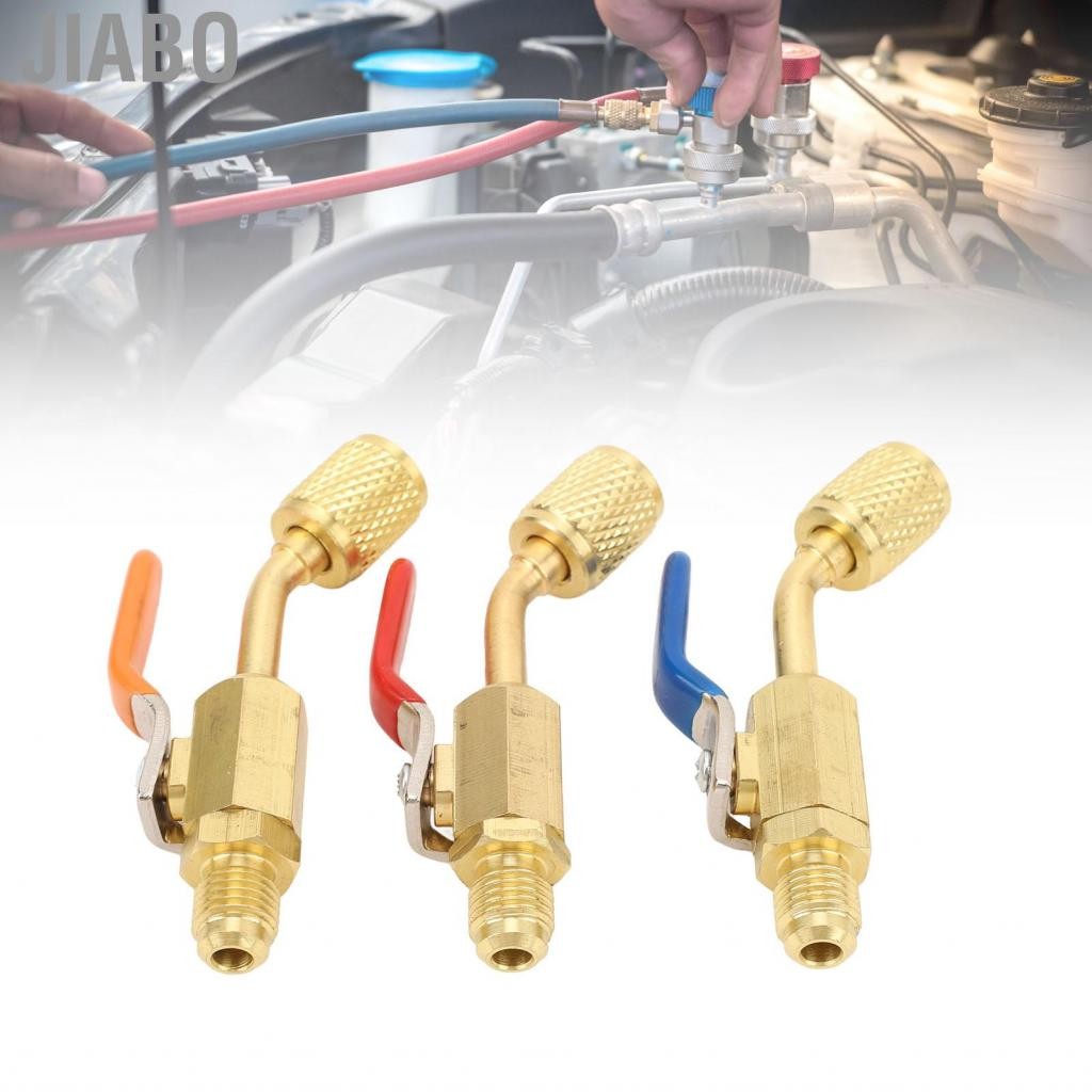 Jiabo วาล์วบอลสารทำความเย็น AC 1/2in เครื่องปรับอากาศทองเหลืองอะแดปเตอร์มุมสำหรับ R134A R410A R22 แล