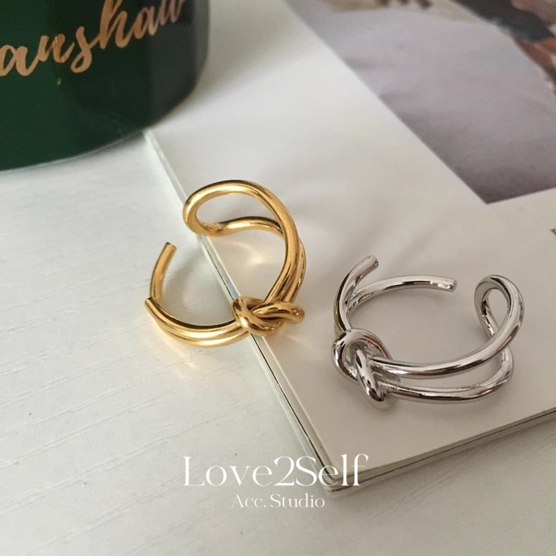 Love2Self J125 สแตนเลสสตีลผู้หญิงแหวน True Love Knot Non Tarnish ปรับแหวนแฟชั่น