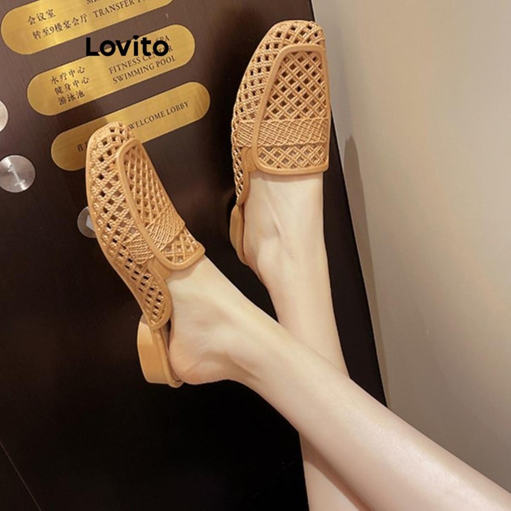 Lovito รองเท้าแตะส้นแบนกันลื่นพื้นนุ่มแบบเรียบง่ายสำหรับผู้หญิง LFA56356