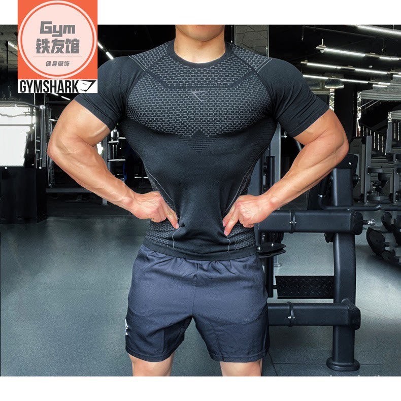 แขนสั้นผู้ชาย Mengnan GYMSHARK ONYX 4.0 ซูเปอร์ฮีโร่ 3D รูปทรงรังผึ้ง แห้งเร็ว ยืดหยุ่นสูง เสื้อฝึกซ