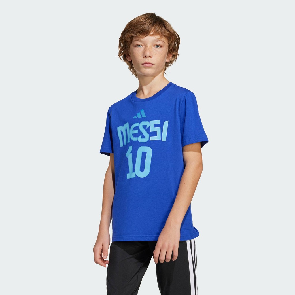 adidas Football Messi Name and Number Graphic Tee Kids Men Blue JJ1417