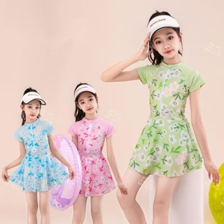 พร้อมส่ง ชุดว่ายเด็กผู้หญิงทรงกระโปรงซิปหน้า มีสีเขียว สีฟ้า…