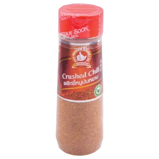พริกขี้หนูป่นหยาบ+เผ็ดมาก 100 g ตรามือที่ 1 ขวดพลาสติก Crushed Chili