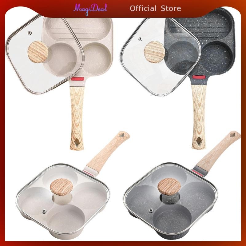 Magideal กระทะไข่หม้อเคลือบไม่ติดเครื่องครัวอาหารเช้าพร้อมฝาปิดสเต็กเครป
