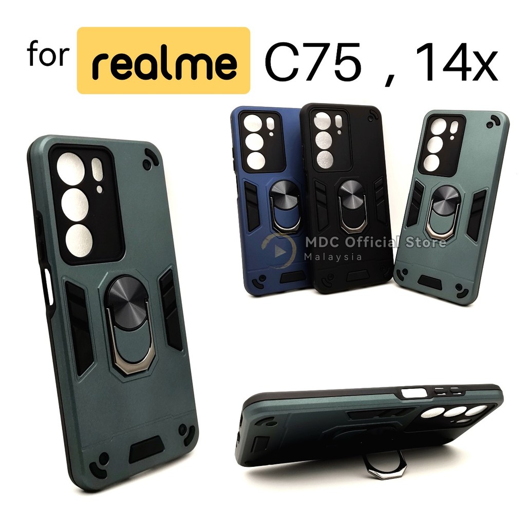MDC เคสโทรศัพท์สําหรับRealme C75 C75x 14xกันกระแทกหมุนแหวนโลหะผู้ถือโทรศัพท์มือถือฝาครอบSarung Fon