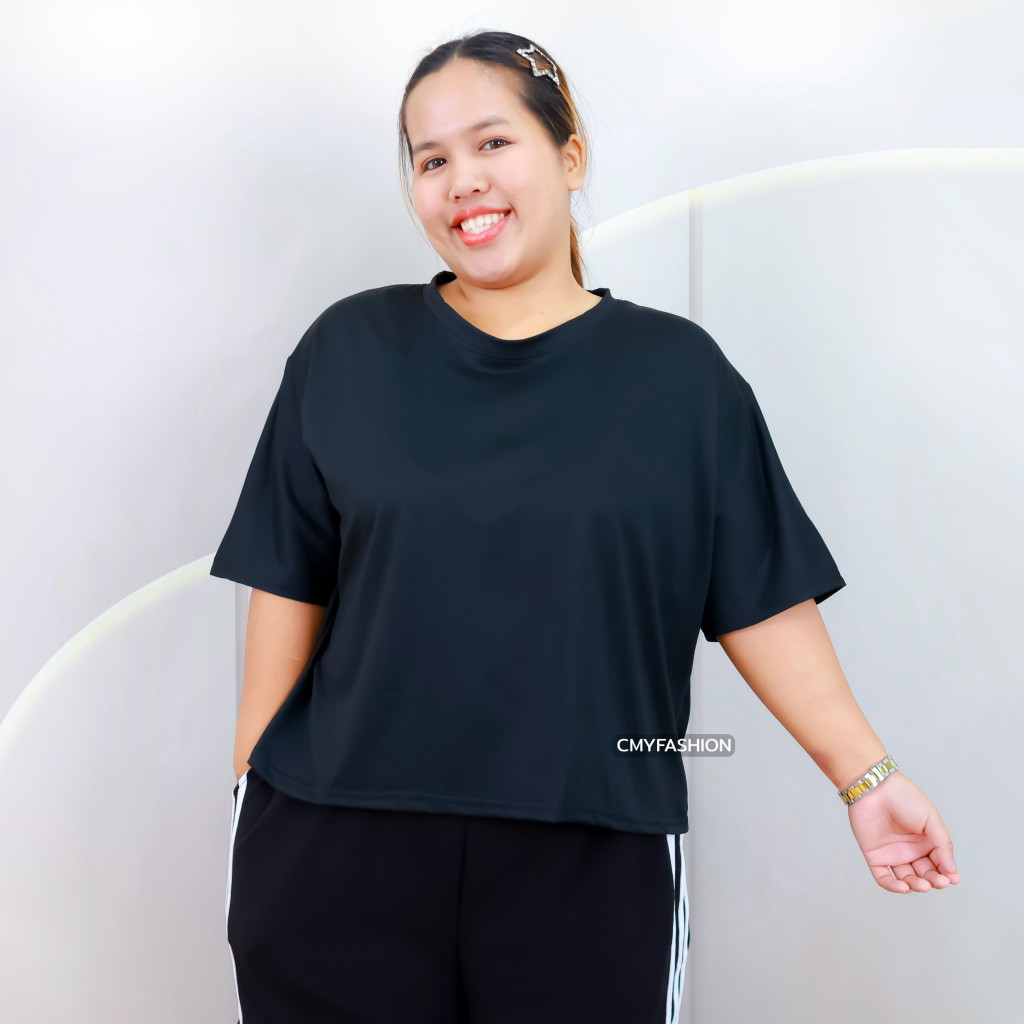 เสื้อยืด คอกลม แขนสั้น ทรงครอป ไซส์ใหญ่ 6XL ผ้าคอตตอนผสม เนื้อผ้านิ่ม tb834#