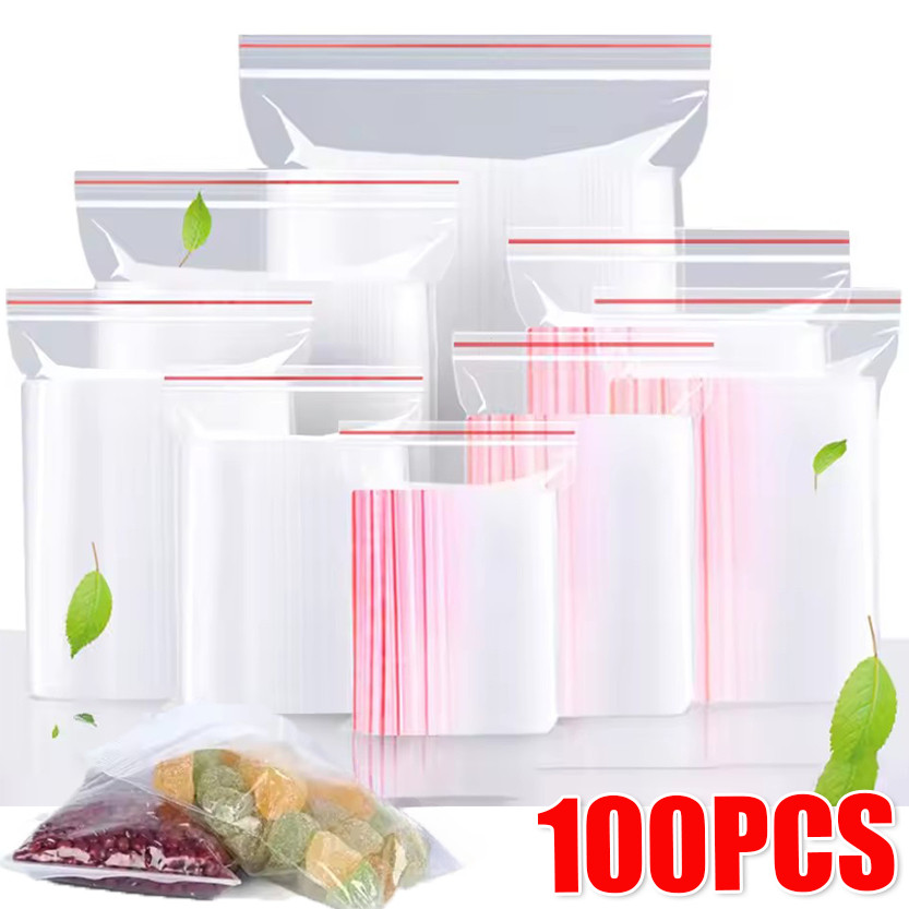 ถุงเก็บพลาสติกใส 100 ชิ้น / ถุงปิดผนึกอาหารแบบใช้ซ้ําได้ / ถุงบรรจุภัณฑ์เครื่องประดับขนม