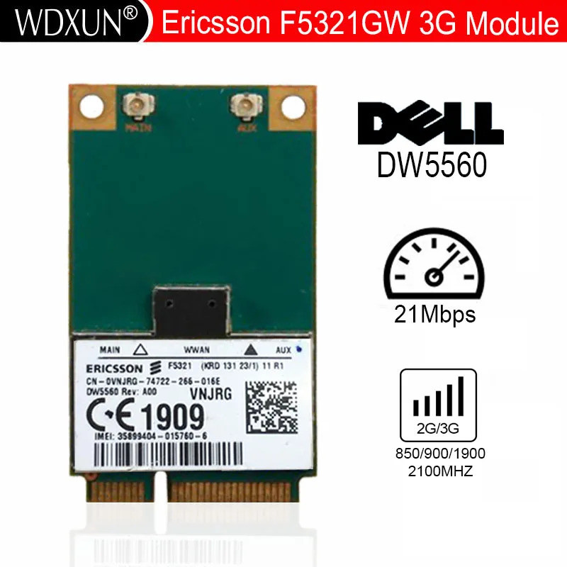 Ericsson F5321GW บรอดแบนด์มือถือ 3G PCIe VNJRG WWAN การ์ด DW5560 สําหรับ Dell E5430 E6230 E6330 E643