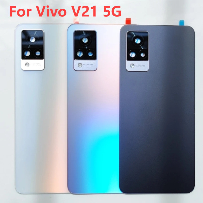 ฝาครอบกระจกหลังพร้อมเลนส์กล้อง สําหรับ Vivo V21 5G เปลี่ยนฝาหลังประตูหลัง