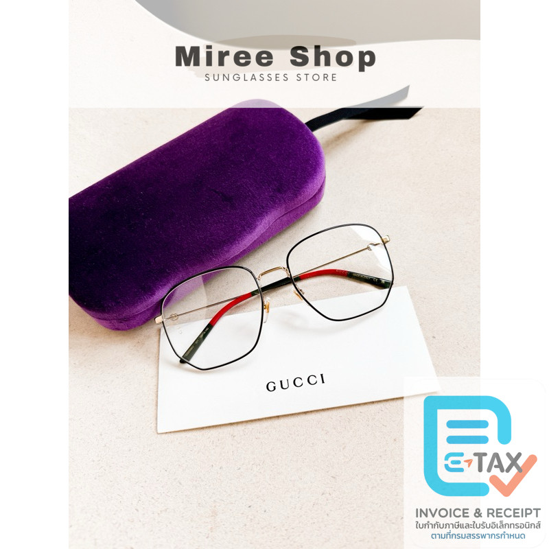 Gucci Black Web Hexagon Eyeglasses กรอบแว่นสายตาหกเหลี่ยมทรงฮิต ของแท้ GG0396O