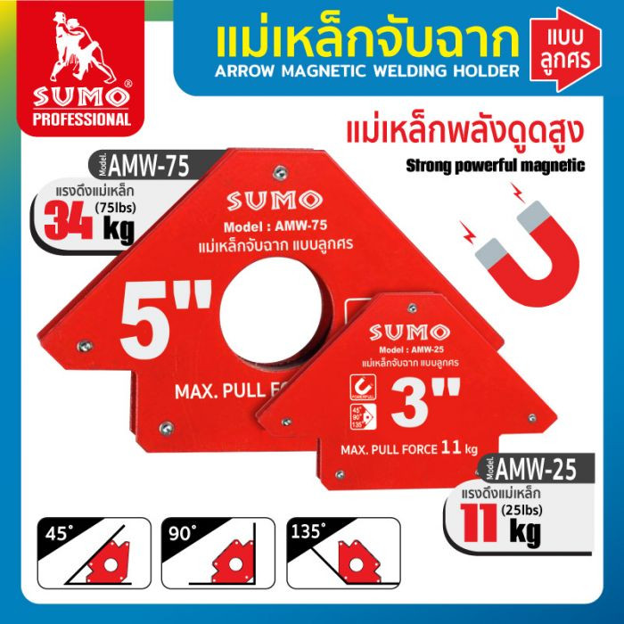 แม่เหล็กจับฉาก SUMO แบบลูกศร 5 นิ้ว ตัวเข้ามุมฉาก ฉากแม่เหล็ก ใช้งานได้ง่าย AMW-25 MW-75H - รูปที่ 3