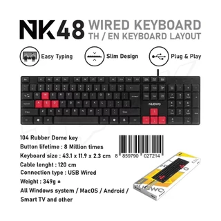 คีย์บอร์ด มีสาย NUBWO NK-48 ภาษาไทย+อังกฤษ Keyboard USB เหมาะสำหรับทำงาน หรือเล่นเกม ปุ่มชัด สีชัด