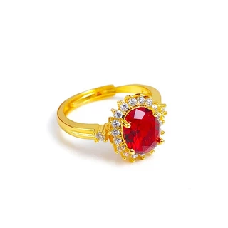 Emas 916 Gold Bangkok Female Ruby and Diamond Ring ในทองคํา 18k