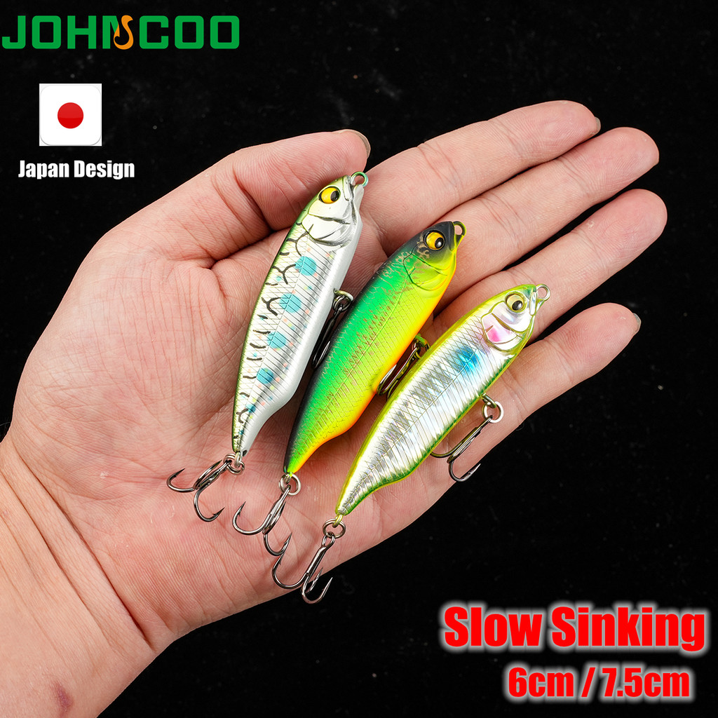 1 ชิ้นตกปลา Lure 6 ซม.7.5 ซม.ดินสอ Sinking 3D Eyes เลเซอร์ Trolling พลาสติก Buzz เหยื่อ Lure 2 Trible Hook คุณภาพสูงตกปลา Tackle