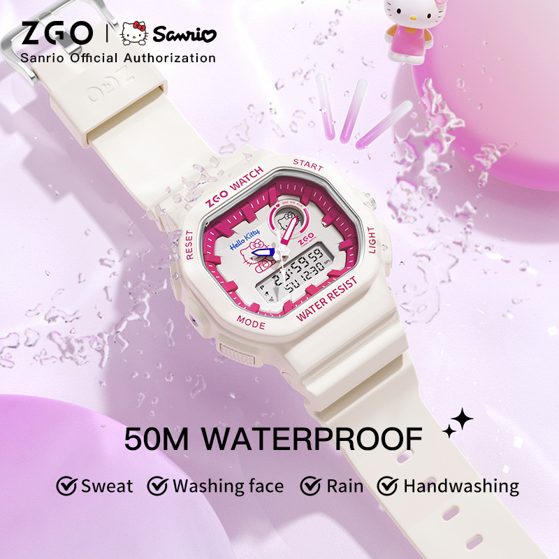 Zgo x Sanrio HelloKitty นาฬิกาสําหรับเด็กเด็กผู้หญิง Dual Display กันน้ํา Luminous อิเล็กทรอนิกส์นักเรียนกีฬานาฬิกาของขวัญ 810 - รูปที่ 2