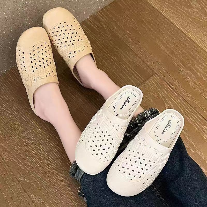 Destin🩰พร้อมส่งจากไทย🛒(TO-2406)รองเท้าสวมเปิดส้น คัชชู แฟชั่น สไตล์เกาหลี น่ารัก พื้นยางนิ่ม ดีเทลคาดเฉียงลายดอกไม้