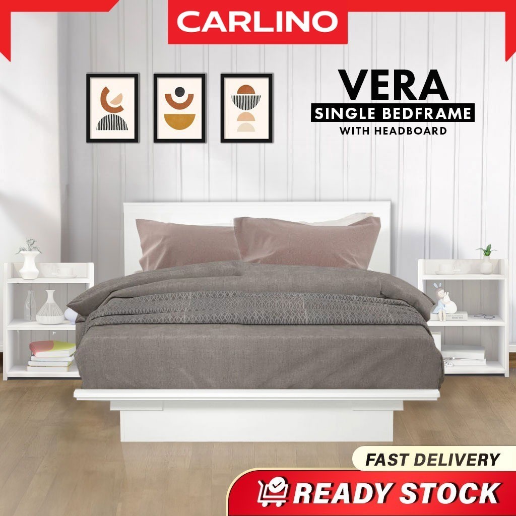 พร้อมส่ง !!!  Carlino: เตียงนอนไม้ ขนาด  3 ฟุต สวย เรียบง่าย มาตรฐานส่งออก Vera Single Bed Frame