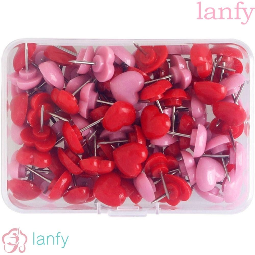 Lanfy หมุดกดพลาสติก รูปหัวใจน่ารัก สีโลหะ สําหรับติดผนัง 50 ชิ้น