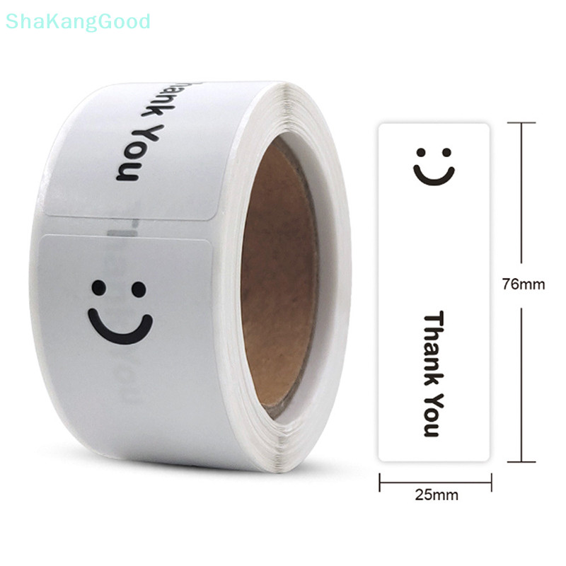 Skth สติกเกอร์ฉลาก ลายหน้ายิ้ม Thank You ทรงสี่เหลี่ยมผืนผ้า สีดํา และสีขาว สําหรับตกแต่งบรรจุภัณฑ์ 120 ชิ้น ต่อม้วน
