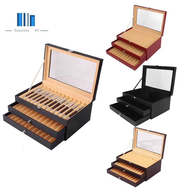 『hzszzzzs01』กล่องไม้ Pu 3 ชั้น 36 ช่อง หรูหรา สําหรับใส่ปากกาหมึกซึม