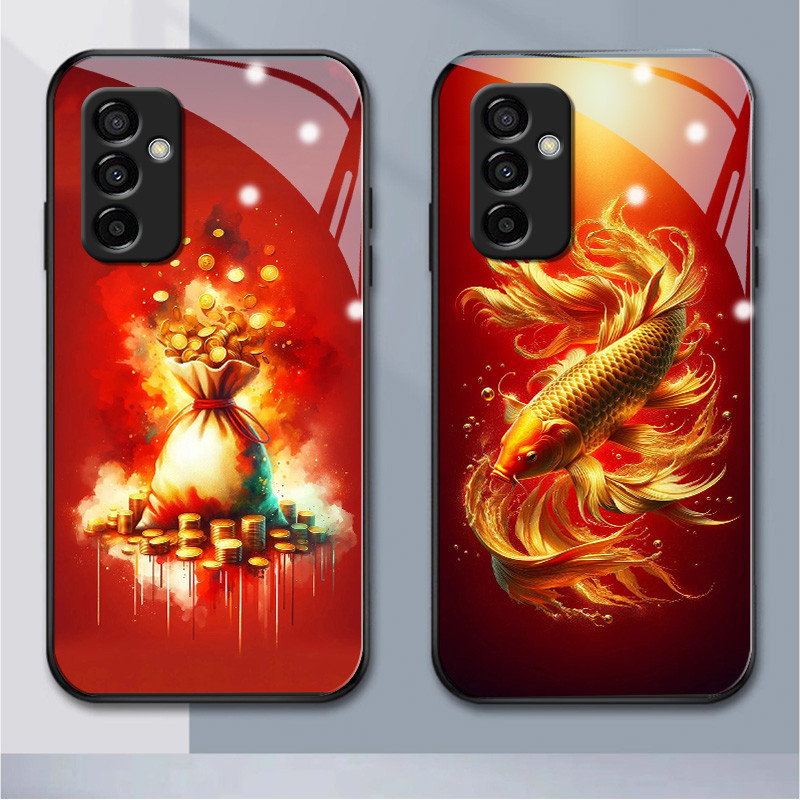 SAMSUNG Koiสีแดงsamsungแก้วเคสโทรศัพท์samsunga345g A01 A02 M02 A03 A04 A11 M11 A135G A04S A14 A735G 