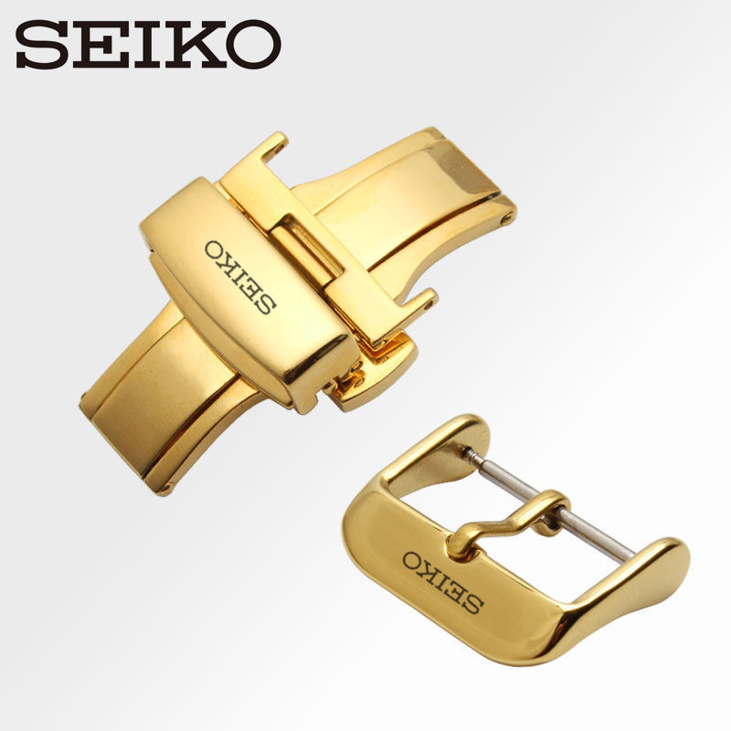 Seiko No. หัวเข็มขัด สําหรับนาฬิกาข้อมือ สายนาฬิกาข้อมือ สายหนังวัวแท้ แต่งหัวเข็มขัดผีเสื้อ ขนาด 16 มม. 18 มม. 20 มม. 5 ชิ้น