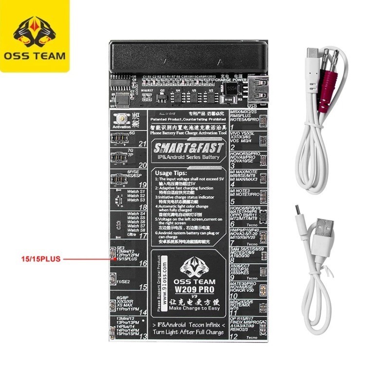 OSS W209 PRO แบตเตอรี่ Charger สําหรับโทรศัพท์ ip 6-15 Pro max Test Fixture สําหรับ Huawei Samsung แ