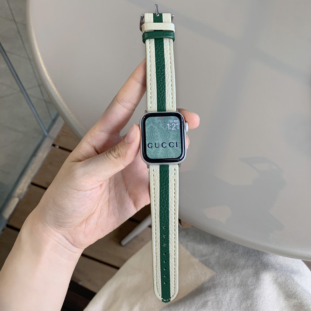 สายนาฬิกาข้อมือหนัง ลายทาง สําหรับ iwatch7 Apple watch6 Se245 40 44 41 45 มม.