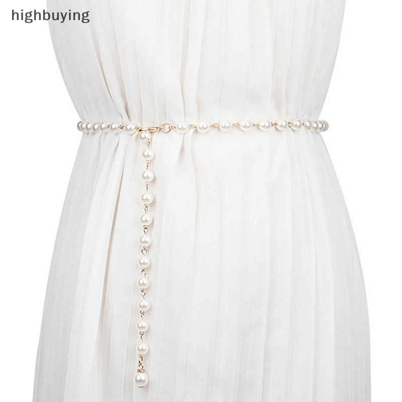 [highbuying] เข็มขัดคาดเอว ประดับมุก สีขาว เข้ากับทุกการแต่งกาย แฟชั่นสําหรับผู้หญิง สินค้าใหม่