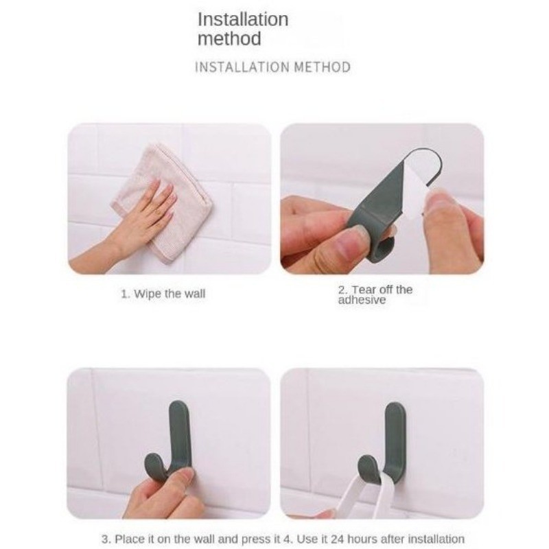 HAPPY HOMLIV [4pcs] ตัวแขวนเสื้อรูปตัว J พร้อมสติ๊กเกอร์ไร้รอยต่อ ตะขออเนกประสงค์สำหรับห้อง ประตู ห้องครัว - รูปที่ 6