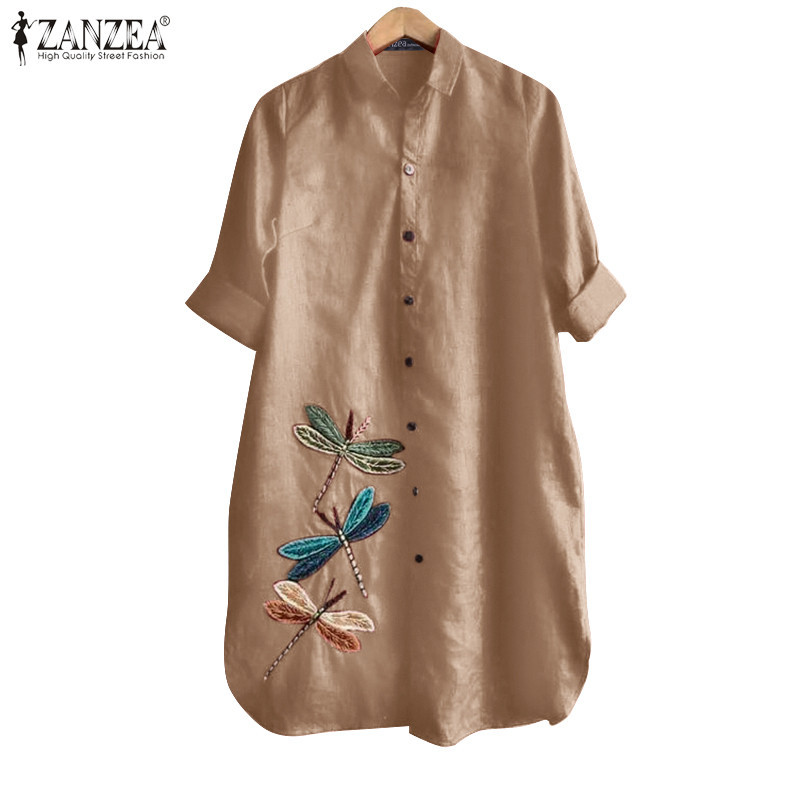 Zanzea เสื้อเชิ้ต คอปก แขนยาว ปักลาย สไตล์วินเทจ ลําลอง สําหรับผู้หญิง