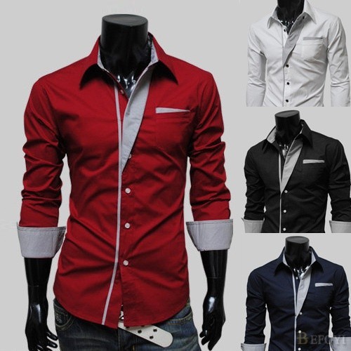 เสื้อเชิ้ตแขนยาวลําลอง คอปกโปโล ผ้าฝ้าย สีคอนทราสต์ สไตล์อังกฤษ สําหรับผู้ชาย ไซซ์ M - 3XL